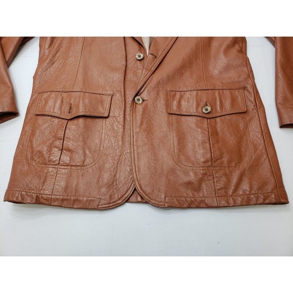 Breier of Amsterdam Mens Jacket Two Button Leather Pockets Brown Size 46 Vintage - Picture 3 of 15